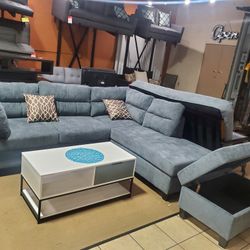 Grey Sectional With Storage Ottoman