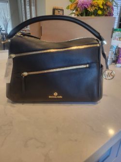 Michael Kors Lormer Black Leather Large Zip Satchel