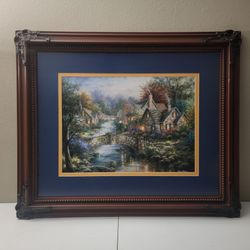 Large Nicky Boehme Framed Cottage Landscape Print 35.5" Wall Decor