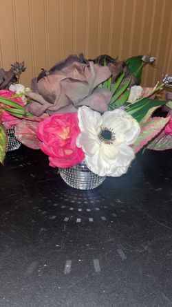 Silk Floral arrangements in mini disco ball vases  4 