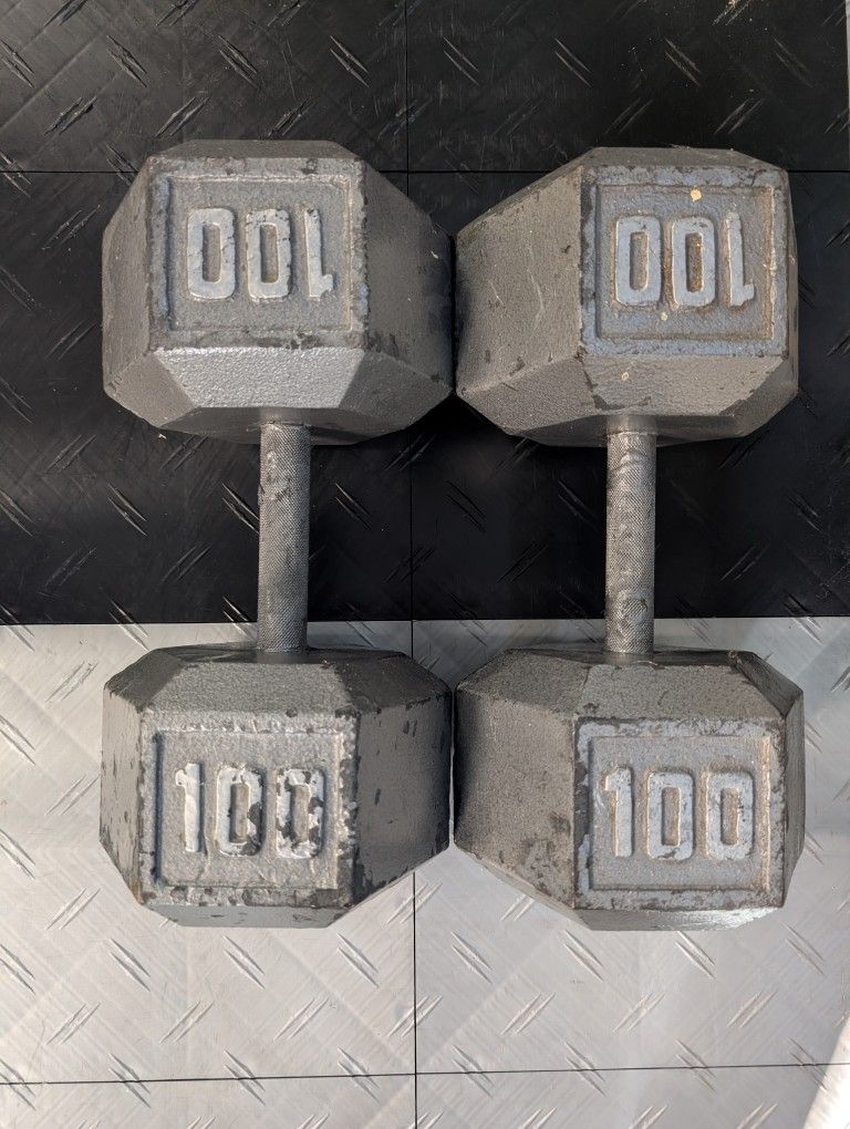 Pair of 100 lb Hex Dumbbells (200 lbs Total)