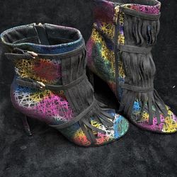 Colorful Graffiti Fringe Ankle Boots