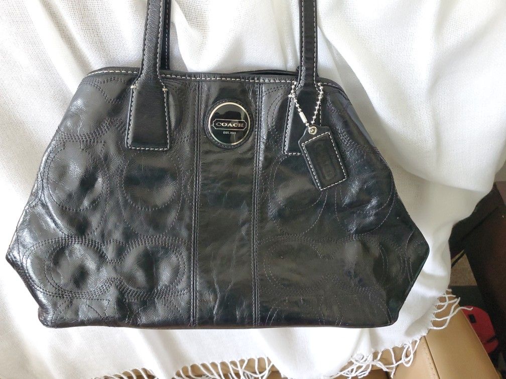 Coach - Black - Signature Stitch Patent Leather Satchel 