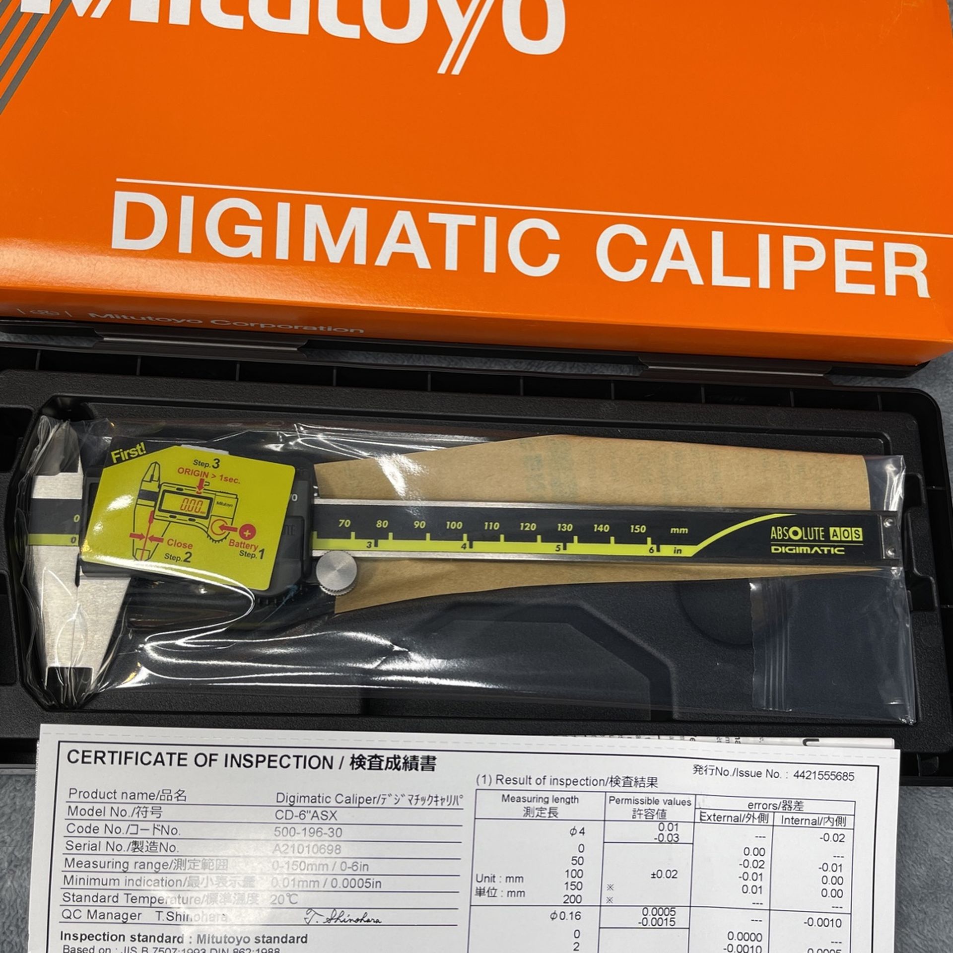 **New** Mitutoyo 500-196-30 Digimatic 0-6”/150MM Stainless Steel Digital Caliper