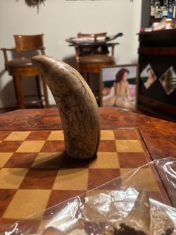 Scrimshaw Carved Tooth with Engraved Scene