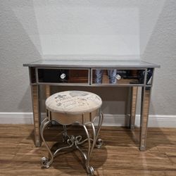 Mirror Vanity And Stool Used