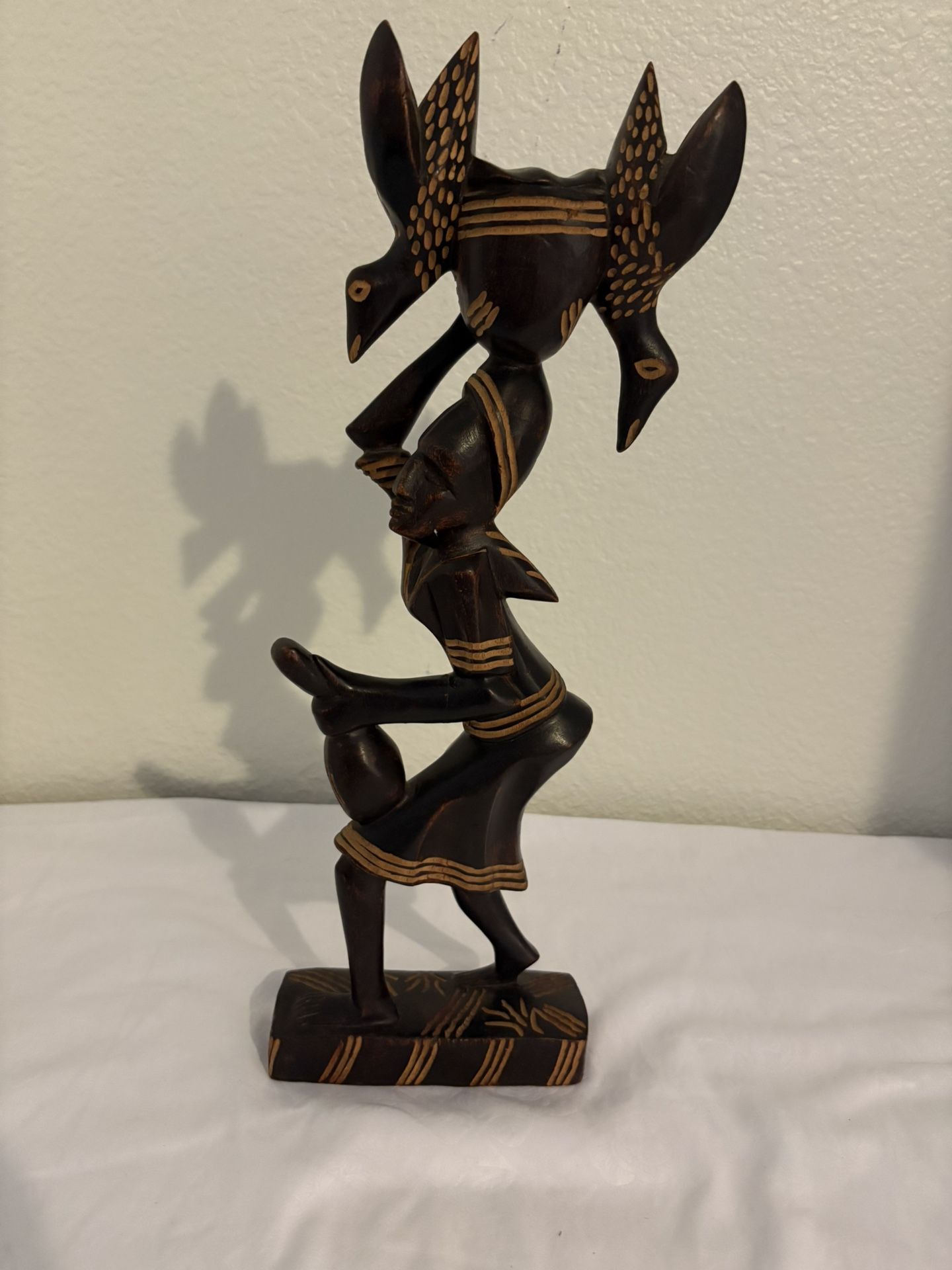 Vintage Carved Woman Statue With Birds