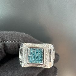 14K MENS DIAMOND RING 1.45CTW W/ Sapphire 