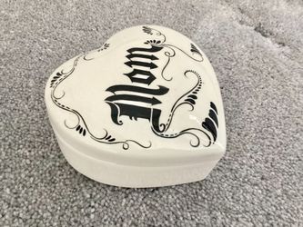 Ceramic Heart-Shaped Lidded Jewelry / Trinket Container “MOM” Gift