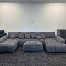 Extra Large U-Shape Chenille Gray Sectional Sofa