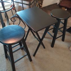 STILL AVAILABLE!! FRESHLY PAINTED, (2) BARSTOOLS AND MATCHING FOLDING TABLE, Black