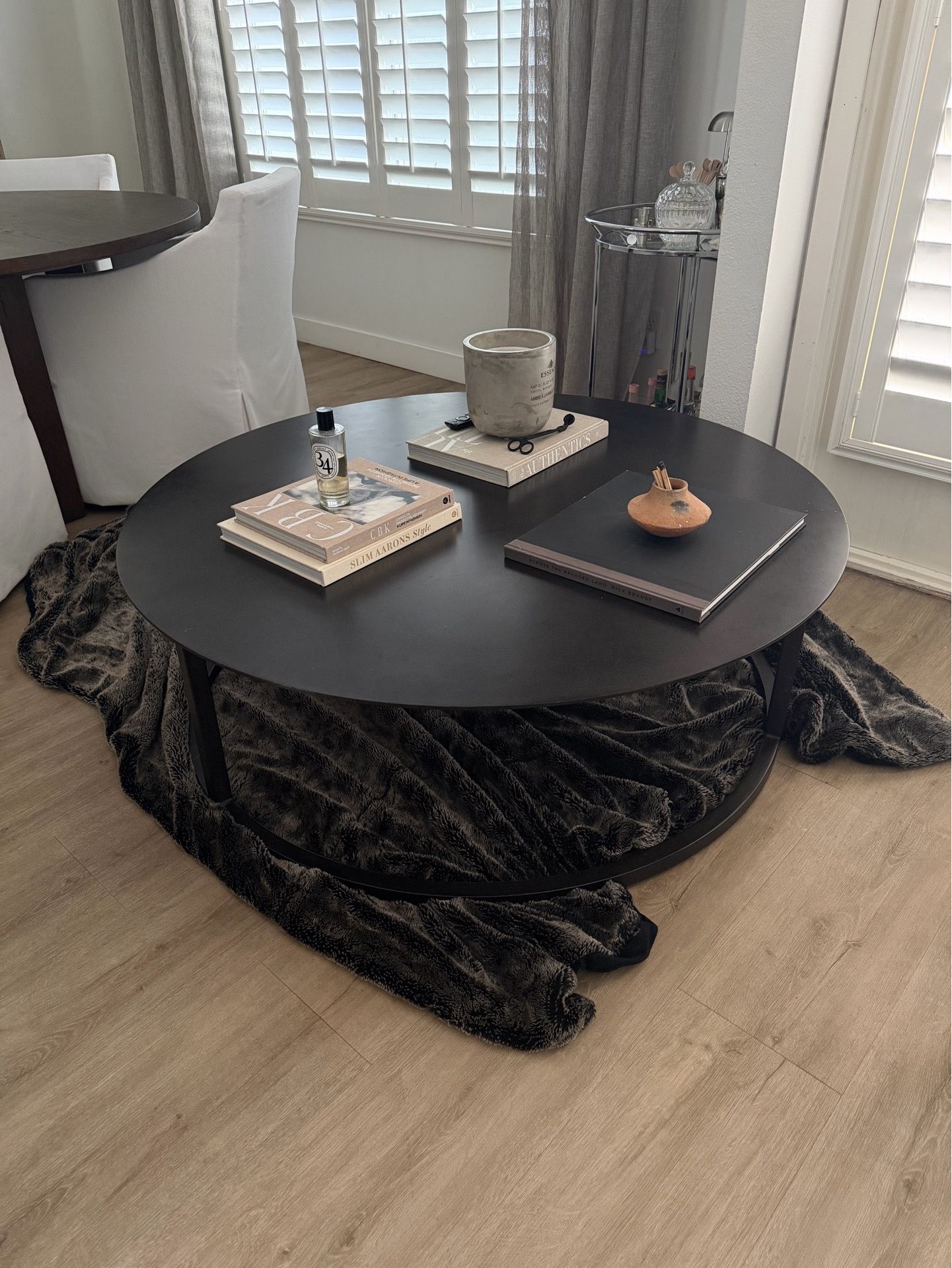 Restoration hardware round black iron coffee table for Sale in ...