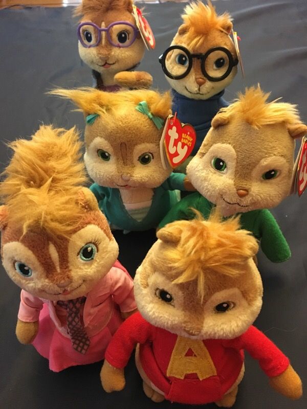 Set of 6 original TY Beanie Babies Alvin and the Chipmunks