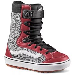 Vans Hi-Standard Linerless DX Snowboard Boots in a red and black colorway featuring an elephant print design. 