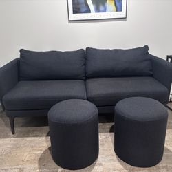 West Elm Bench Sofa With Ottomans