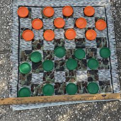 Grain camouflage checker board/cloth game with Tick tac toe on the other side