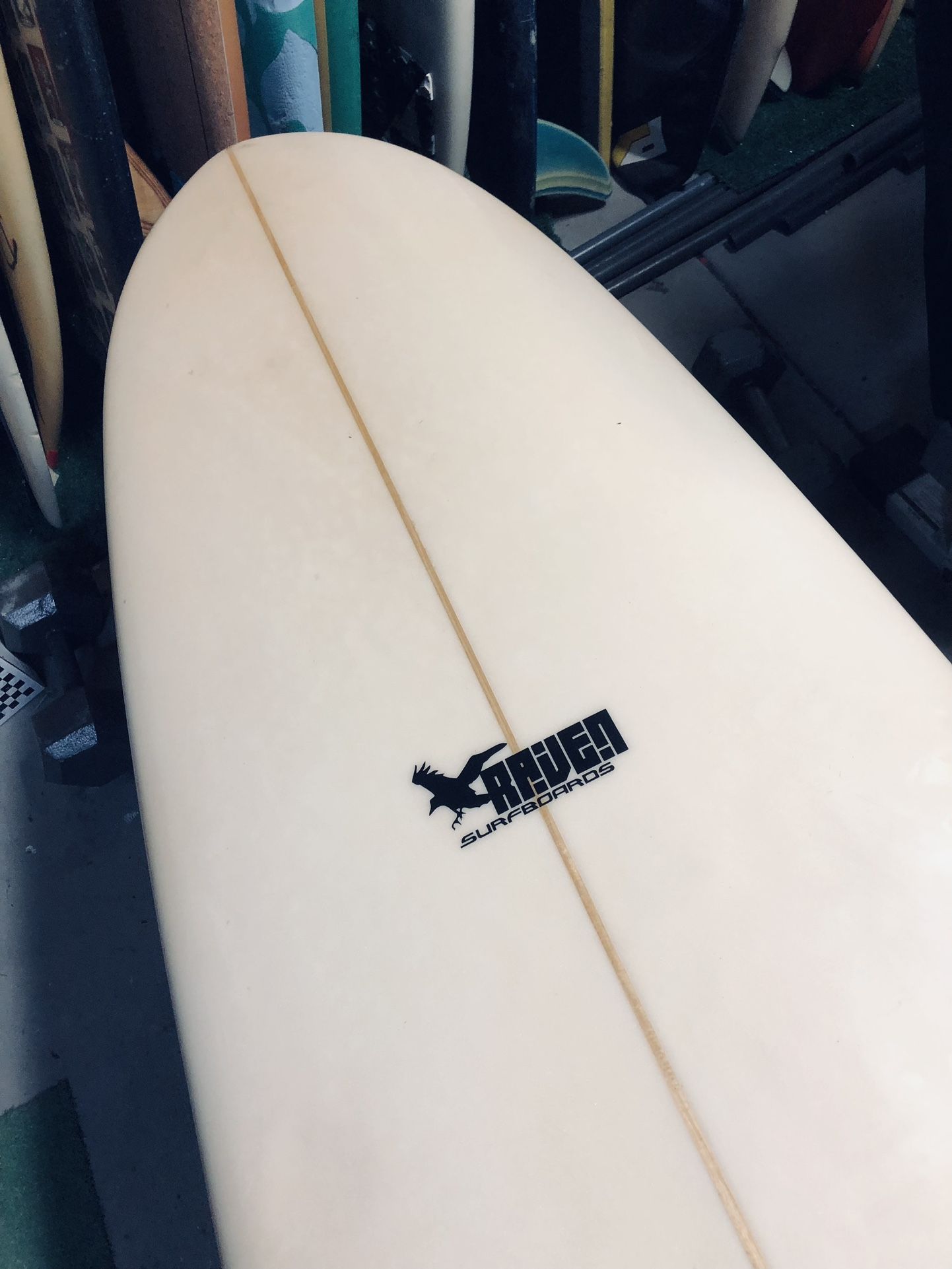 Surfboard Sale, 7’6” Raven Mid Length Egg Surfboard For Sale