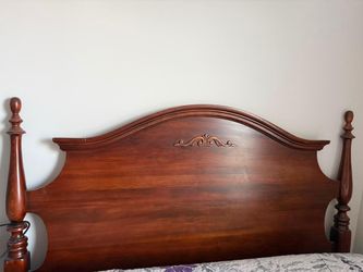 Wood Bed Headboard with Carved Detail
