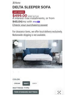 Navy Sleeper Sofa (Delta) — $290