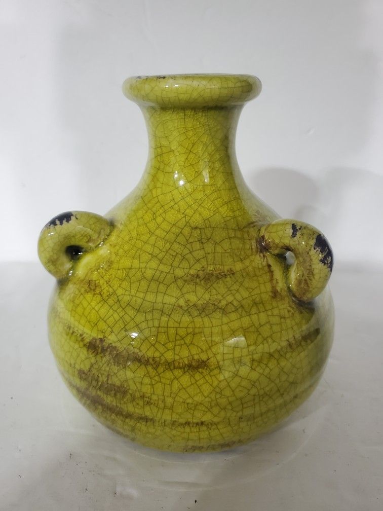 1970's Handmade Clay Art Vase 3 Handle