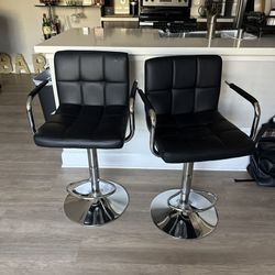 2 Bar Black Leather And Chrome Stools