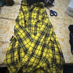 Yellow plaid sweater with built in black hood