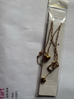 Gold Stainless Steel Heart Charm Necklace Set
