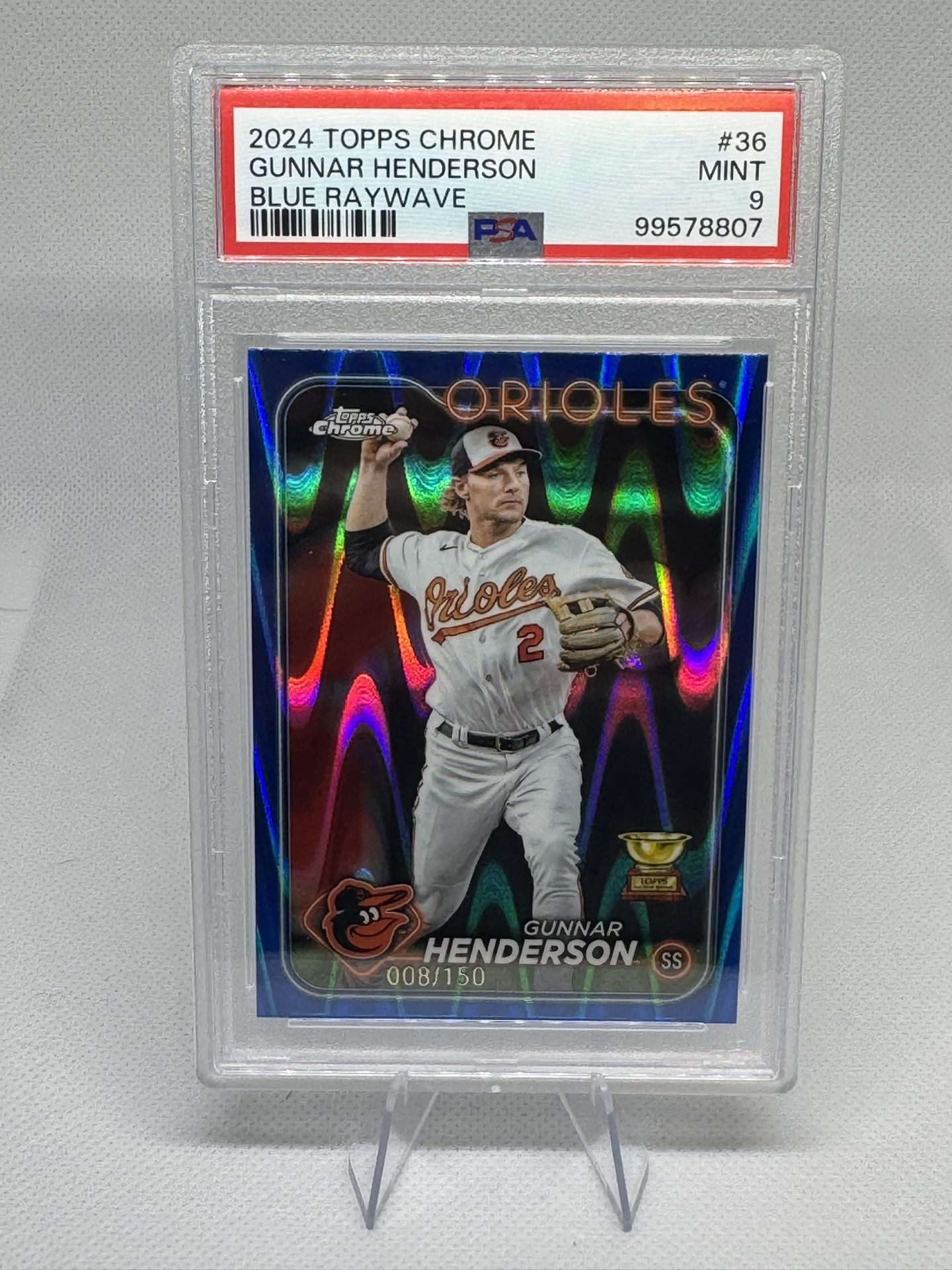2024 Topps Chrome - #36 Gunnar Henderson 8/150 Blue Raywave PSA 9 
