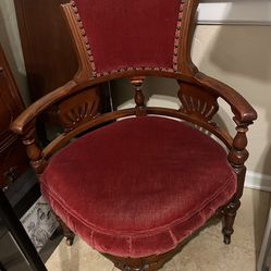 Antique Corner Chair 1800’s Or Early 1900’s, Velvety Material, Nice Condition 