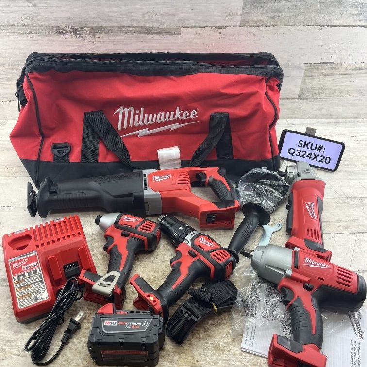 Milwaukee M18 18V 5-Tool Kit Impact Wrench Driver Sawzall Grinder Drill ONE 5Ah Battery