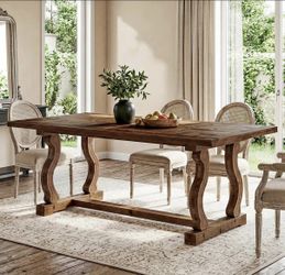 FJ0031 Solid Wood Dining Table for 4-6 People, 63" Kitchen Table Farmhouse Rectangle Diamond Parquet
