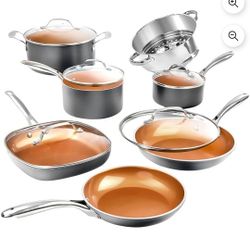 Gotham Steel 12pcs Ceramic Cookware Set, NonStick, NonToxic, Oven and Dishwasher Safe - New