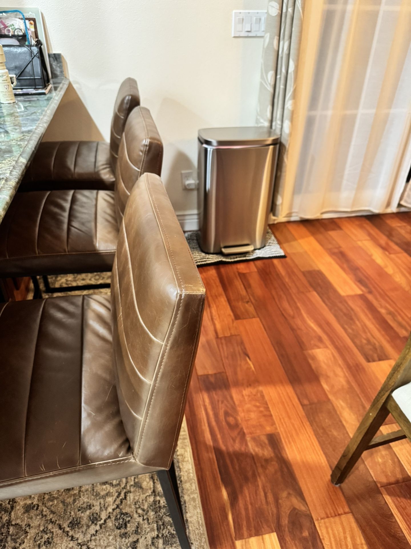 3x Bar Counter Stools - Brown Faux Leather