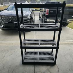 4 tier, black shelving.