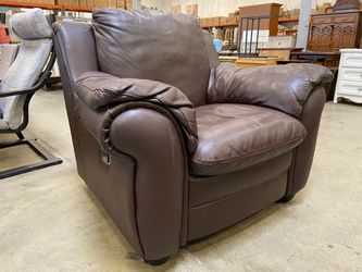 Dark Brown Leather Wide Arm Manual Reclining Lounge Chair