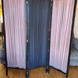 Room Divider Screen 3 Folding Panels Wood and Fabric