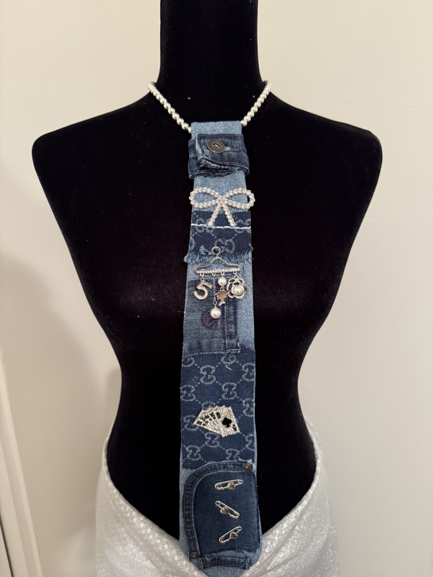 Custom Denim Necktie Necklace, $40, If You See This Post It’s Available