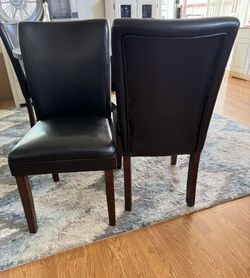 HomePop Parsons Upholstered Accent Dining Chairs Set Of 2, Black Faux Leather 