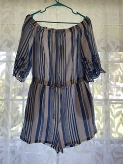 Stripped Off The Shoulders Romper
