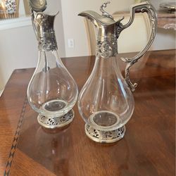 Elegant Crystal & Silver Plated Decanter Set – Classic European Style (Set of 2)