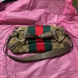 Gucci Horsebit Web Canvas Shoulder Bag