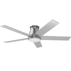 wurzee 52" Flush Mount Ceiling Fan Brushed Nickel Ceiling Fan 6 Speeds DC Reversible Motor, Timing, Dimmable, 5 Blades For Bedroom,Living, Dining Indo