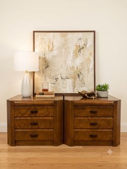 Pair of Mid-Century Modern Burl Wood Nightstands