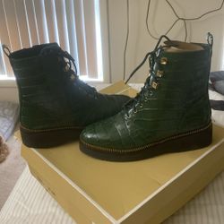 Michael Kors Green Embossed Croc Leather Boots