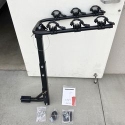 (Brand New) $65 Tilt Folding 3-Bike Mount Rack Bicycle Carrier 2” Hitch 110lbs Max w/ No-Wooble U Bolt & Straps 