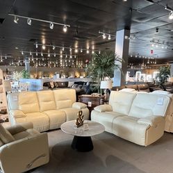 Beige Power Reclining Sofa And Loveseat