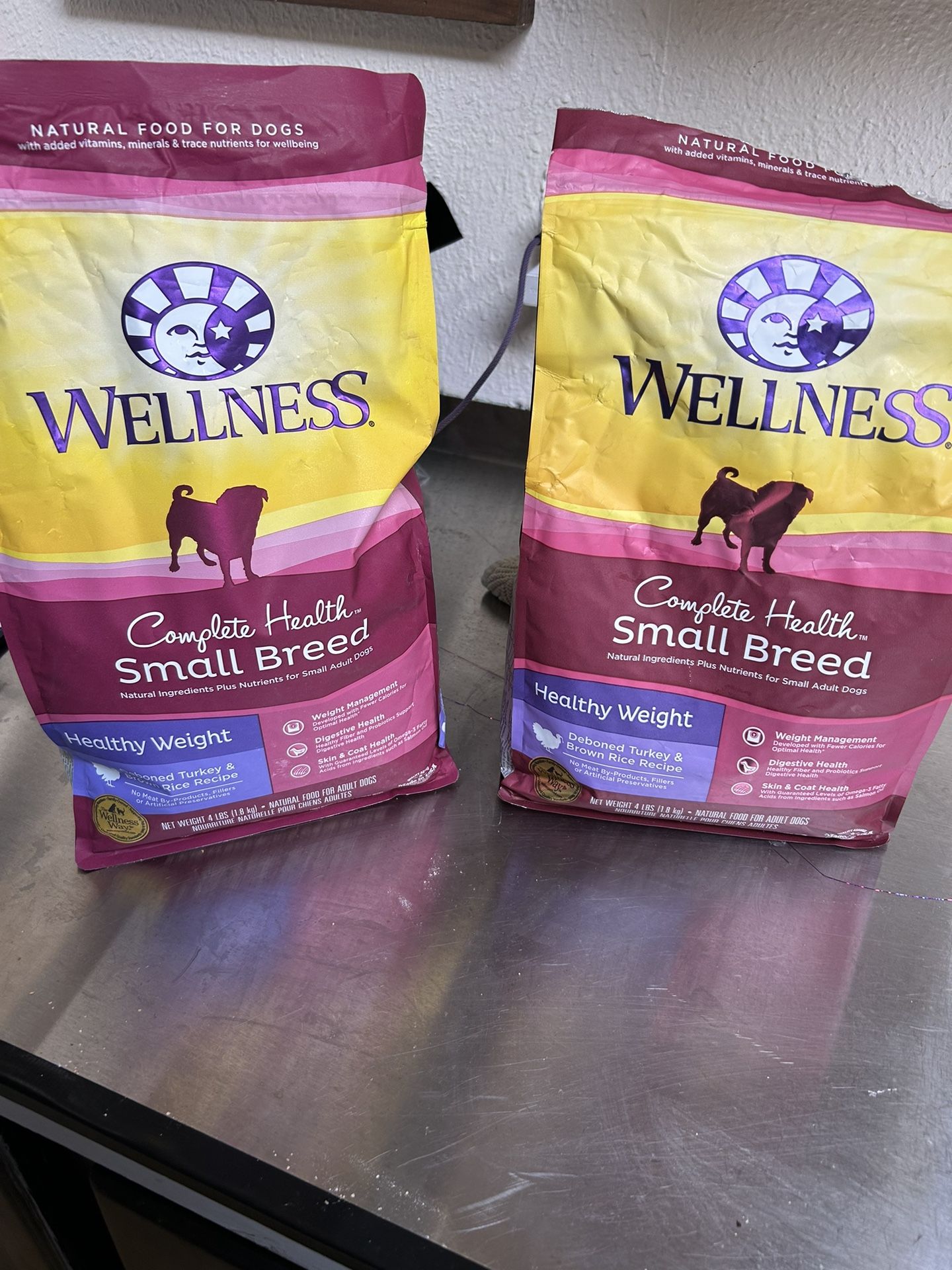 Unopened Brand New Bag Of Wellness Small Dog Food And One Bag Half Gone