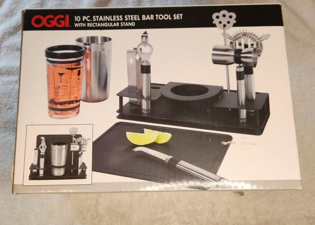 Oggi Pro Stainless-Steel 10-Piece Cocktail Shaker and Bar Tool Set