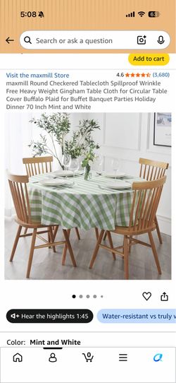Set of 4 70 inch round green and white table clothes