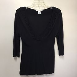 Women’s SARA SPENCER 100% rayon black 3/4 sleeve pullover stretch top… Size petite Small
